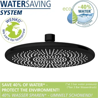 Produktbild von WENKO Regendusche Brausekopf WATERSAVING Ø22,5cm Rund Duschkopf Schwarz Wellness