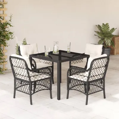 Produktbild von Möbel 5-tlg. Garten-Essgruppe mit Kissen Schwarz Poly Rattan - Gartenmöbelgarnituren 3212019