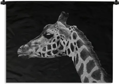 Produktbild von MuchoWow® Wandteppich Wandbehang Tiere - Giraffe - Schwarz - Weiß 150x112.50 cm Tapisserie Dekoration Wandtuch - Wanddecke - Wandteppiche