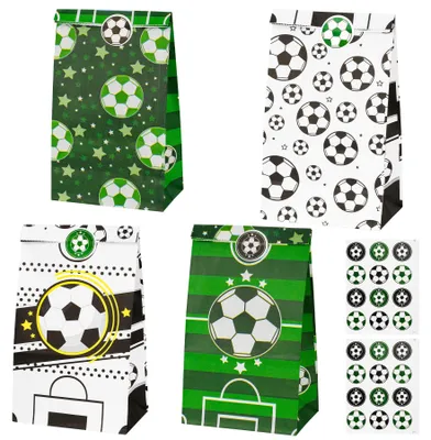 Productafbeelding van Voetbalfeest zakjes, 16 stuks geschenkzakjes met 24 stickers, voor kinderverjaardagen en snoep