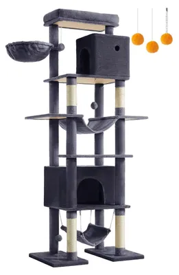 Image de Grand arbre à gratter pour chat - tour pour chat - 201 cm de hauteur - stable - dimensions : 78 x 48 x 201 cm - couleur : gris