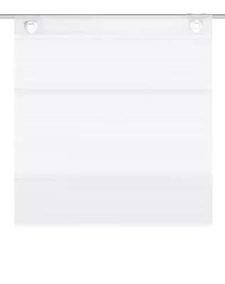 A white roller blind with a bamboo-like texture, hanging from a metal rod.
