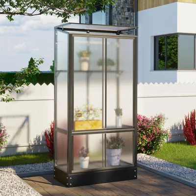 Produktbild von Vitavia Balkon- und Anlehn-Gewächshaus "Stad" schwarz 4 mm HKP mit Stahlfundament