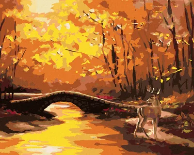 Produktbild von Zuty - Malen nach Zahlen - HIRSCH UND EINE STEINBRÜCKE IM HERBST (D. RUSTY RUST), 40x50 cm, ohne Keilrahmen