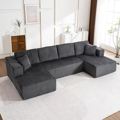 Obrázek produktu pro okwish Pohovka ve tvaru U Třímístná Modulární design Velká pohovka Bez montáže Měkké pohodlí se sedáky Pro obývací pokoj Cord Grey
