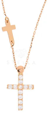 Produktbild von 585 Rotgold Halskette mit Zirkonia Kreuz Anhänger