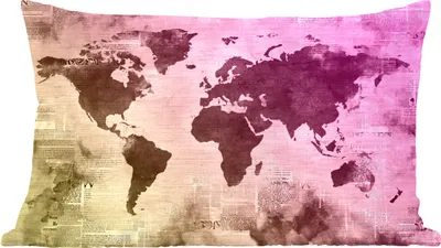 Produktbild von MuchoWow® Zierkissen Sofakissen Wohnzimmer Dekokissen 50x30 cm Weltkarte - Gelb - Lila - Wohnzimmerdekoration - Polster mit Photo