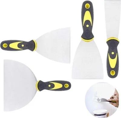Imagen del producto de Uniqoos® - Juego de 4 espátulas: acero al carbono, mangos de plástico antideslizantes, tamaños de 5, 7,6, 10,2 y 12,7 cm, para retirar papel pintado, aplicar masilla y raspar pintura
