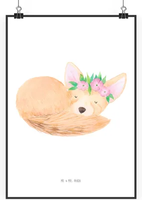 Produktbild von Mr. & Mrs. Panda Bild Wüstenfuchs Blumen DIN A0 - Weiß - Geschenk, kunstdruck poster, Blumenkranz, Afrika, wanddeko, Glücklich, Wanddekoration, Wandbild, Wüste, drucke