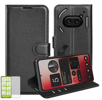 Immagine prodotto di Custodia per cellulare Nothing Phone 2a / Plus, nera, in Pelle finta + vetro temperato H9