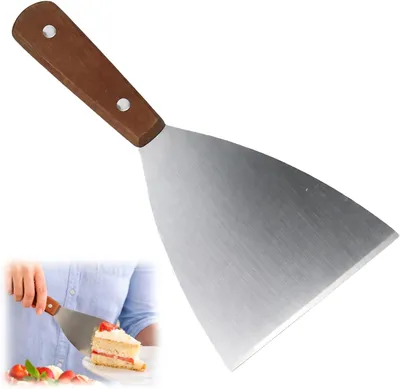 Imagen del producto de Espátula para parrilla de acero inoxidable, con mango ergonómico de madera, de 20 x 7,8 cm, ideal para la cocina