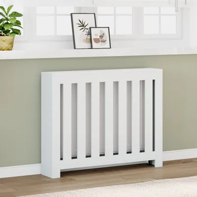Produktbild von vidaXL Obloženie radiátora biele 104x20x82 cm materiál na báze dreva