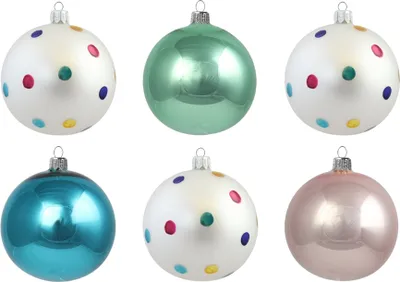 Produktbild von Set Weihnachtskugeln in Retro-Farben mit Punktdekor