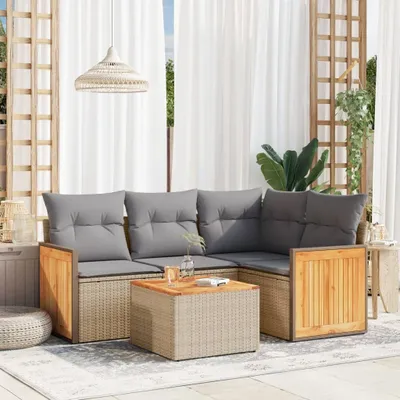 Produktbild von 5-tlg. Garten-Sofagarnitur mit Kissen Beige Poly Rattan 3260022