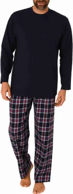 Produktbild von Herren langarm Schlafanzug Pyjama mit karierter Flanell Hose - 222 101 10 873 ; navy , 52