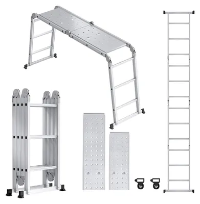 Produktbild von Multifunktionsleiter 6 in 1 Teleskopleiter mit Gerüstplatten und Rollen