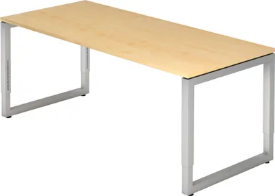 Produktbild von bümö Schreibtisch Serie-R - Nachbildung Ahorn, Gestell: Silber, Größe:  180 x 80 cm
