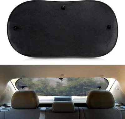 Produktbild von Hinteres Sonnensegel Drei-Schichten Schwarz Porenbetonfähig Faltsicher 100 x 50 cm. Schützt das Innenraum des Autos vor Sonnenstrahlen. Schnelle und einfache Montage. 100% Polyester.