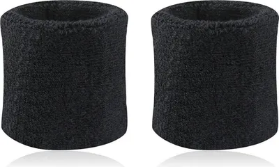 Produktbild von 2 Stücke Sport Armband Einfarbig Saugfähigen Baumwolle Atmungsaktiv Schnell Trocknend Schweißband Für Tennis-Schwarz