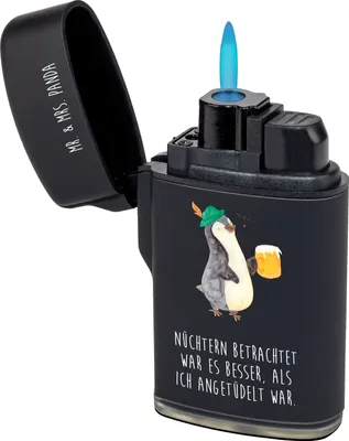 Produktbild von Mr. & Mrs. Panda Gasfeuerzeug Pinguin Bier - Schwarz - Geschenk, Feierabend, , Betrunken, Angetüdelt, Feuerzeug, Feuerzeuge, zigarettenanzünder, sturmfeuerzeug