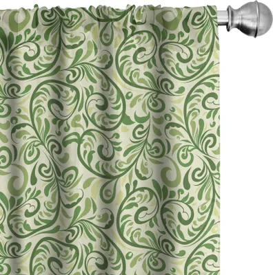 Produktbild von ABAKUHAUS Grün Vorhänge, Gardinen, Gewirbelte lockige abstrakte Blätter mit Damast beeinflusst aufwändige Weinlese, 2 Stück 75 x 225 cm, Hellgrün Farngrün