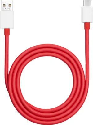 A red USB-A to USB-C charging cable coiled on a white background.
