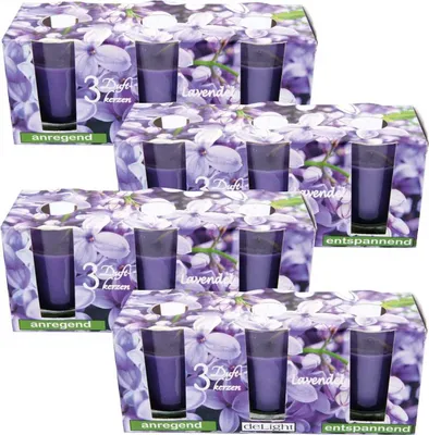 Produktbild von Duftkerzen Classic 12er Pack im Glas, lange Brenndauer und angenehmer Duft ( Lavendel )