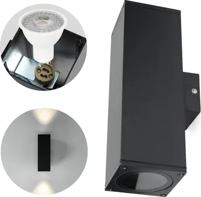 Image de Applique extérieure Applique QUERK 4 bidirectionnelle ronde noire étanche GU10 pour le jardin, la façade