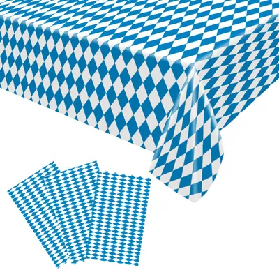 3er-Set Oktoberfest Tischdecke 130x220 cm, blau-weiß kariert, Plastik