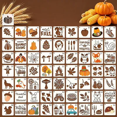 Productafbeelding van Set van 64 Herfst Schablonen 7,6 cm voor DIY Creaties