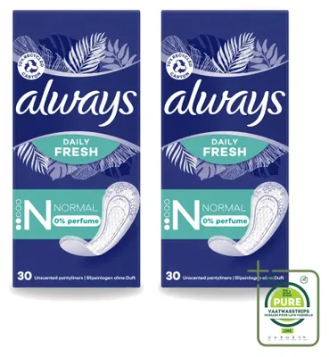 Immagine prodotto di 2 salvaslip Always Daily Fresh, normal, senza profumo, confezione grande, 2 pezzi