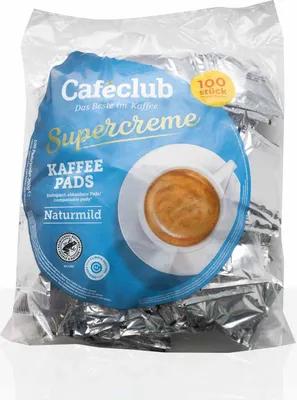 Produktbild von Cafeclub Kaffee-Pads Supercreme Naturmild - 100Stk einzeln verpackt, Pad für zb Senseo
