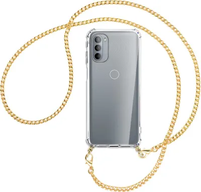 Produktbild von Handykette Backcover-Schutzhülle mit Band (Metall goldfarben) für Motorola Moto G31, Moto G41 - goldfarbene Kette