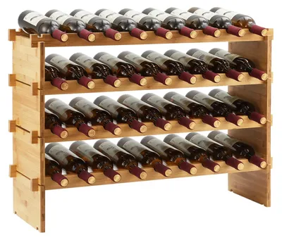 Produktbild von Modulares Weinflaschenregal - Freistehendes Bodenregal - 4 Etagen - 36 Flaschen - Stapelbar - Bambus - Für Küche und Bar