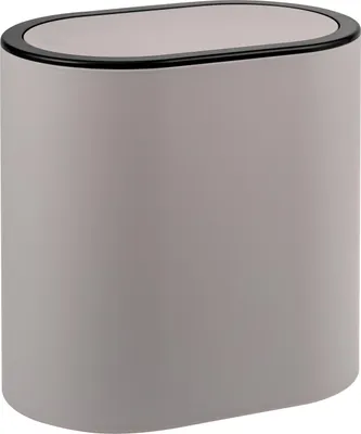 Immagine prodotto di cestino ovale per cosmetici eluno con superficie gommata soft-touch, coperchio basculante e protezioni antigraffio, cestino in plastica per WC e bagno degli ospiti, capacità 6 litri, colore tortora