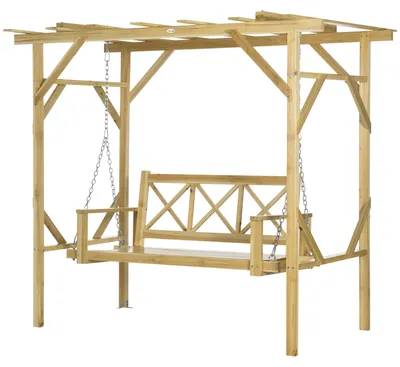Produktbild von Schaukelbank mit Pergola, für 2 Personen, höhenverstellbar, Massivholzrahmen, 2,21 x 1,40 x 1,96 m，Hollywoodschaukel mit Sonnendach
