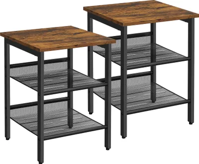 Produktbild von VASAGLE 2er-Set Beistelltisch mit 2 verstellbaren Gitterablagen | Nachttisch Couchtisch im Industrie-Design | stabil einfacher Aufbau Vintage vintagebraun LET24X