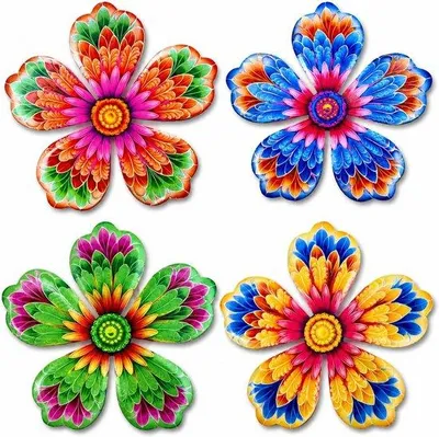 Produktbild von 4er-Set Metallblumen, Wanddekoration, Gartenzaun-Dekoration, für den Außenbereich