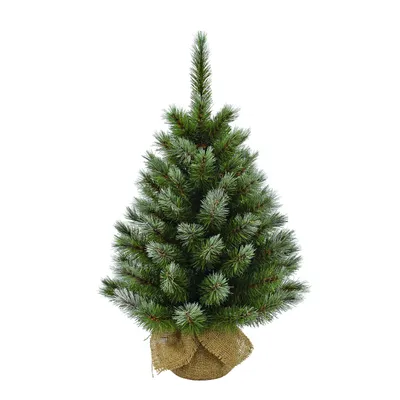Image de Triumph Tree Pittsburgh Sapin de Noël artificiel dans un sac en jute - H90 x Ø56 cm - Vert Frosted