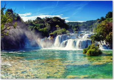 Produktbild von Tulup® Leinwandbild - 100x70 cm - Wandkunst - Drucke auf Leinwand - Leinwanddruck  - Landschaften - Grün - Krka Wasserfälle