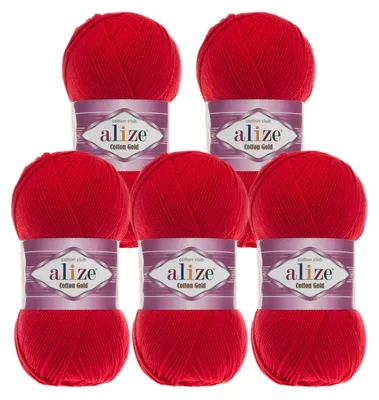 5 x 100g Strickgarn Alize Cotton Gold Uni Klassikgarn Häkelgarn rot