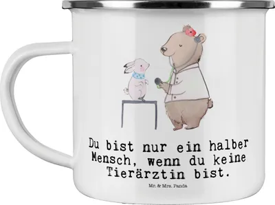 Produktbild von Mr. & Mrs. Panda Teetasse Tierärztin Herz - Weiß - Geschenk, Pott, Emaille Tasse, Motivtasse, Teebecher, becher