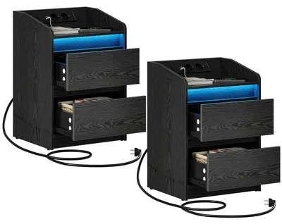Image de Table de chevet - Table d'appoint - Rangement - Table de nuit - Tables de nuit - Lot de 2 avec éclairage LED