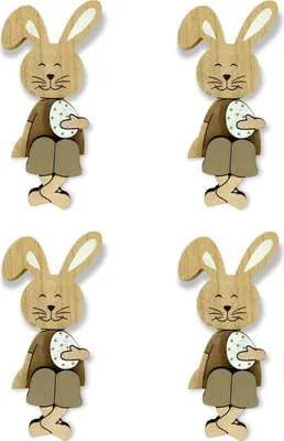 Produktbild von Holz Hase mit Osterei Kantenhocker braun 8 x 18cm 4 Stück Osterdeko Tisch-Deko Oster-Hase