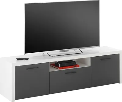 Produktbild von Lowboard MODICA mit 2 Türen, 1 Schubkasten, offenem Fach und Kabeldurchführung Weiß/Anthrazit/Schwarz matt
