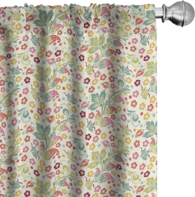 Produktbild von ABAKUHAUS Blumen Vorhänge, Gardinen, Bunter Sommer blüht mit lebhaftem Garten des Retro- Effektes in der Blüten-themenorientierten Grafik, 2 Stück 75 x 175 cm, Mehrfarbig