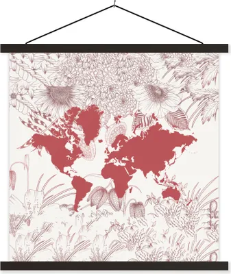 Produktbild von MuchoWow® Textilposter Weltkarte - Blume - Rosa 40x40 cm mit schwarzem Rahmen - Fotos