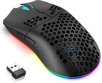 Obrázek produktu pro Herní myš s Bluetooth, nízká hmotnost, funkce makra, RGB osvětlení, vysoká kapacita, 3600 dpi, pro PC hry – černá