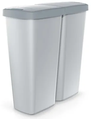 Produktbild von MONZANA® Mülleimer Küche 50L 2 Fächer mit Deckel Druckknopf Abfalleimer Büro Papierkorb Biomüll Gelber Sack Mülltrennsystem Recycling Grau Anthrazit