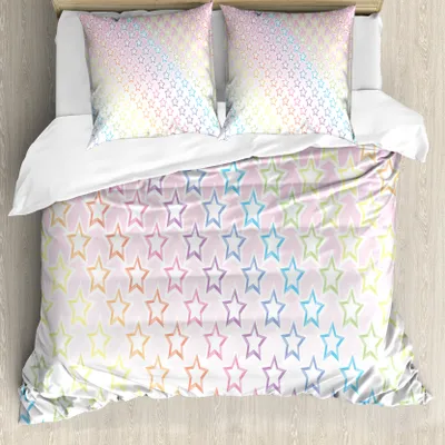 Produktbild von ABAKUHAUS Star Bettbezug, Sterne in Regenbogen-Farben, Milbensicher Allergiker geeignet mit Kissenbezügen, 155 cm x 220 cm - 80 x 80 cm, rosa Multicolor
